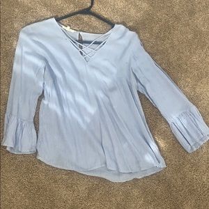 quarter length striped white and blue top